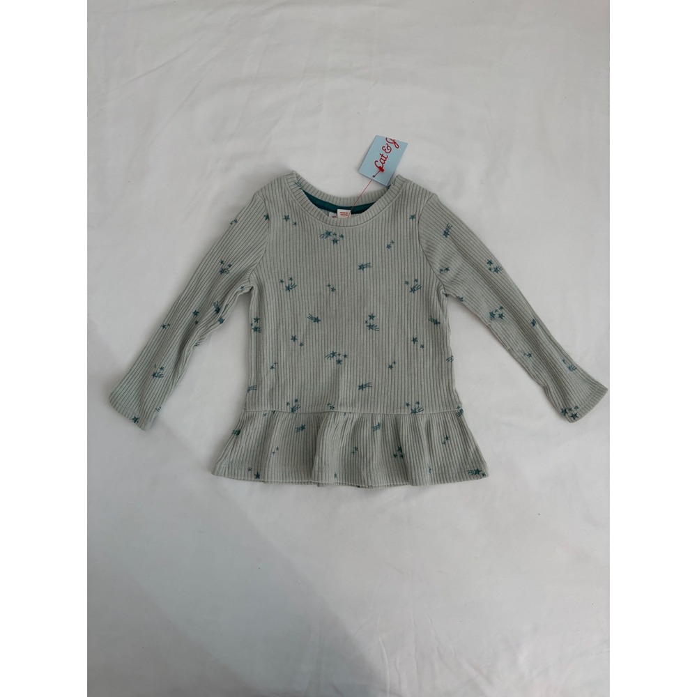 Cat & Jack Toddler Girls Sage Green Ribbed Peplum Star Top 2T NWT VN1042782